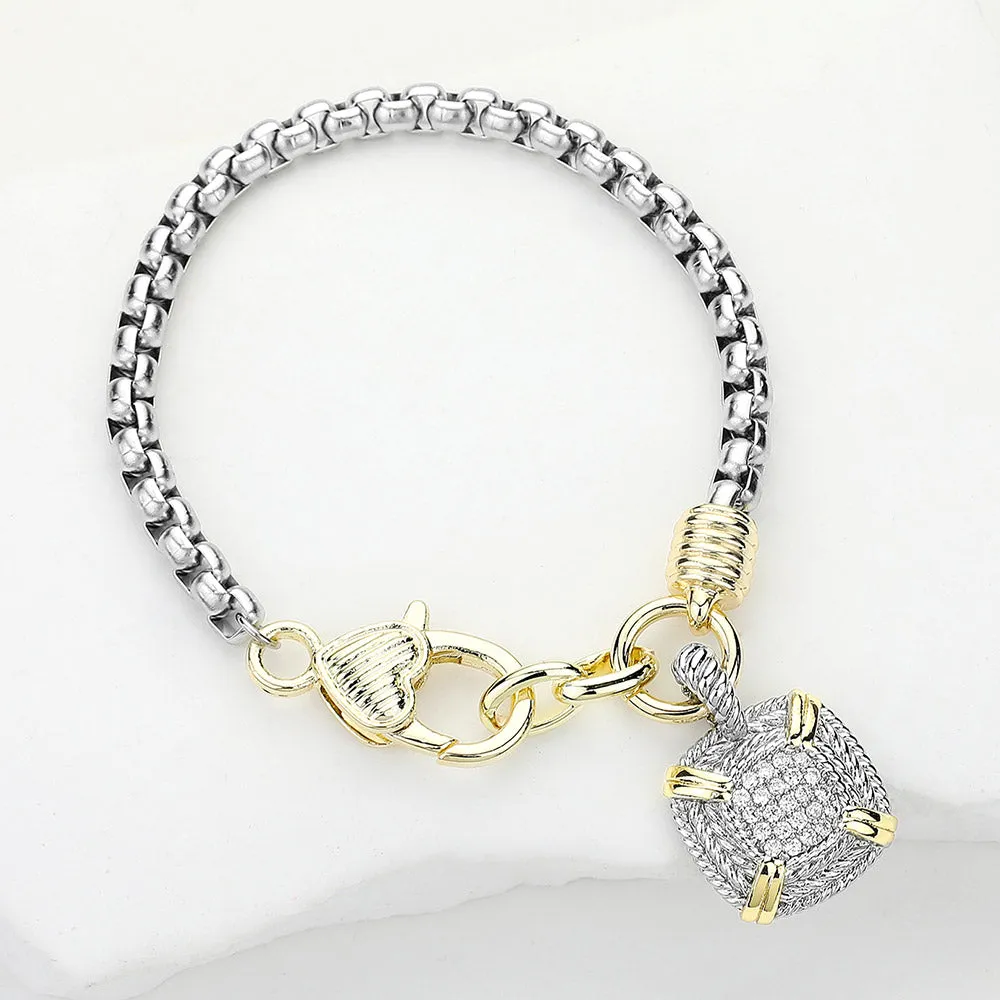 iLLASPARKZ CZ Stone Paved Square Charm Bracelet