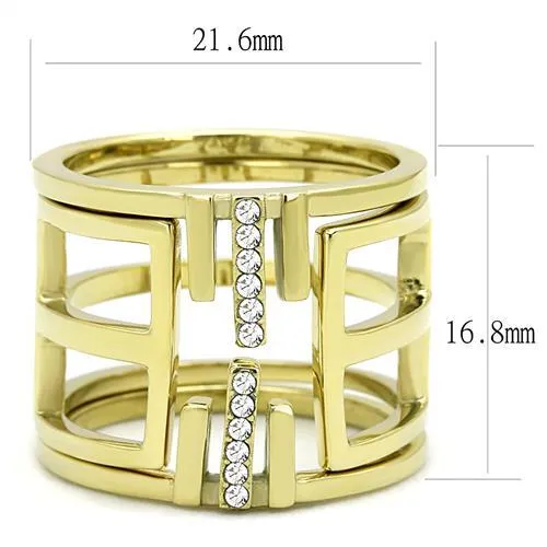 IP Gold(Ion Plating) Stainless Steel Ring with Top Grade Crystal in Clear for Women Style TK3198