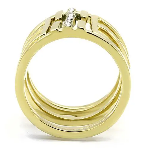 IP Gold(Ion Plating) Stainless Steel Ring with Top Grade Crystal in Clear for Women Style TK3198