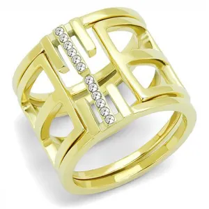 IP Gold(Ion Plating) Stainless Steel Ring with Top Grade Crystal in Clear for Women Style TK3198