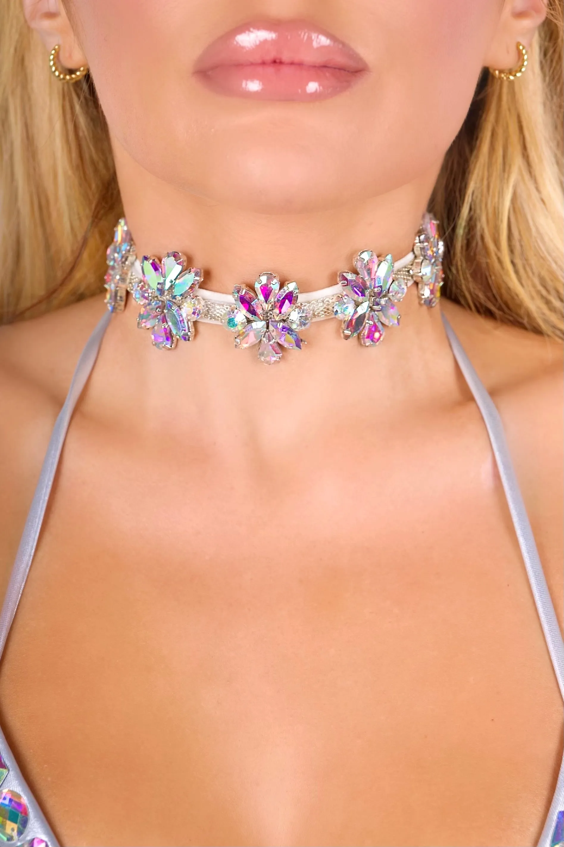 Iridescence Flower Rhinestone Necklace