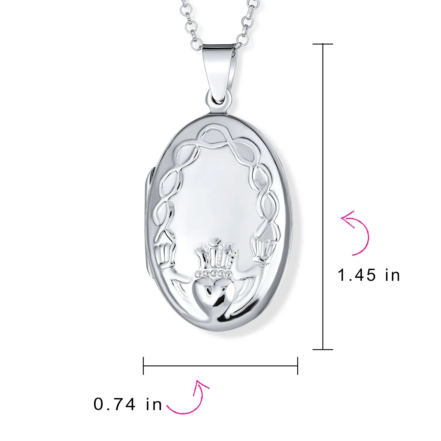 Irish Celtic Claddagh Locket Necklace for Teens Sterling Silver Photo Holder