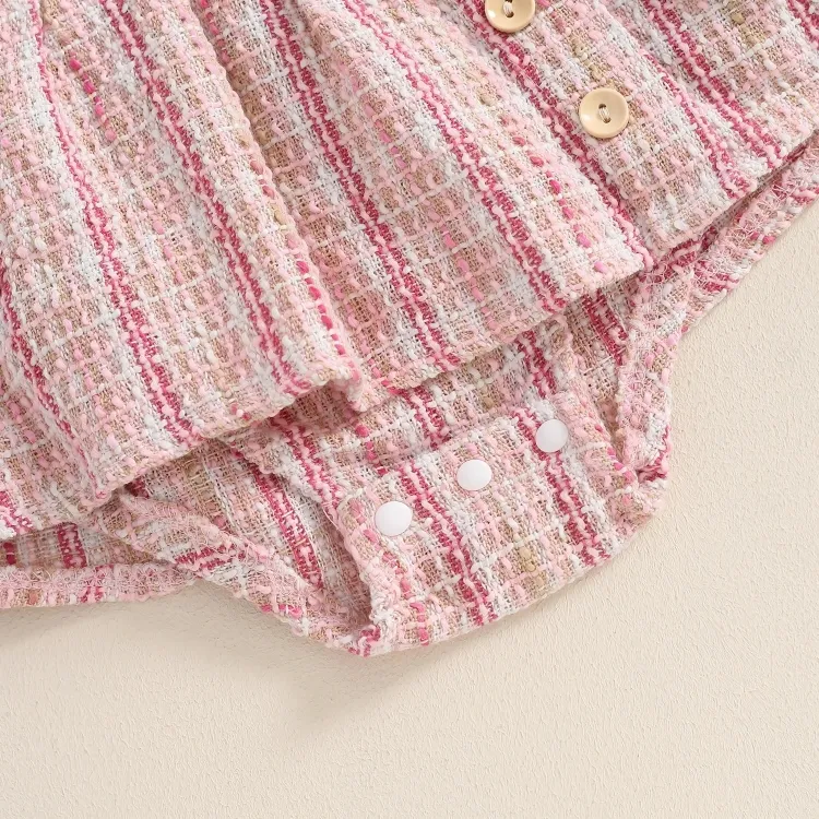 Long Sleeve Plaid Buttoned Romper Set