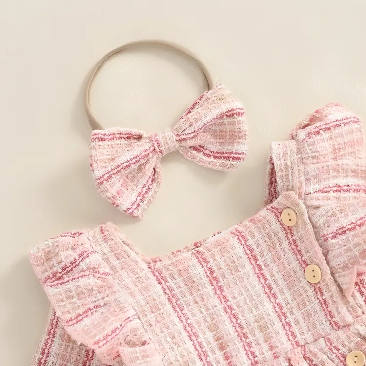 Long Sleeve Plaid Buttoned Romper Set