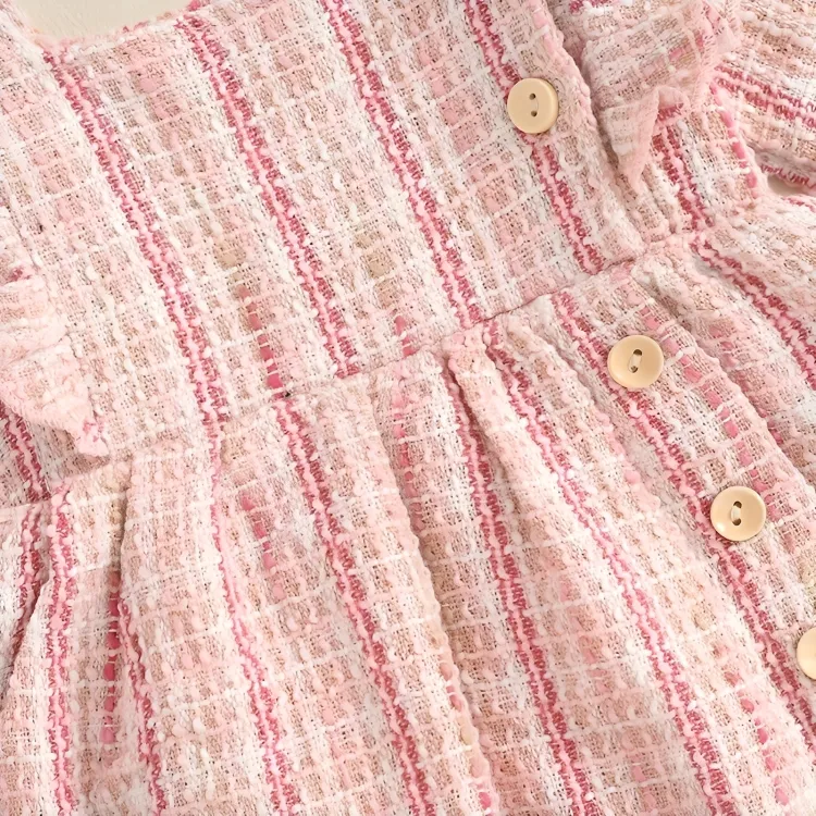 Long Sleeve Plaid Buttoned Romper Set