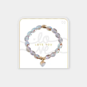 Love You Heart Charm Stretch Bracelet - Clear