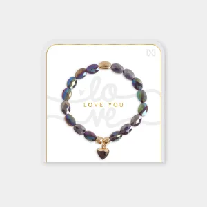 Love You Heart Charm Stretch Bracelet - Grey
