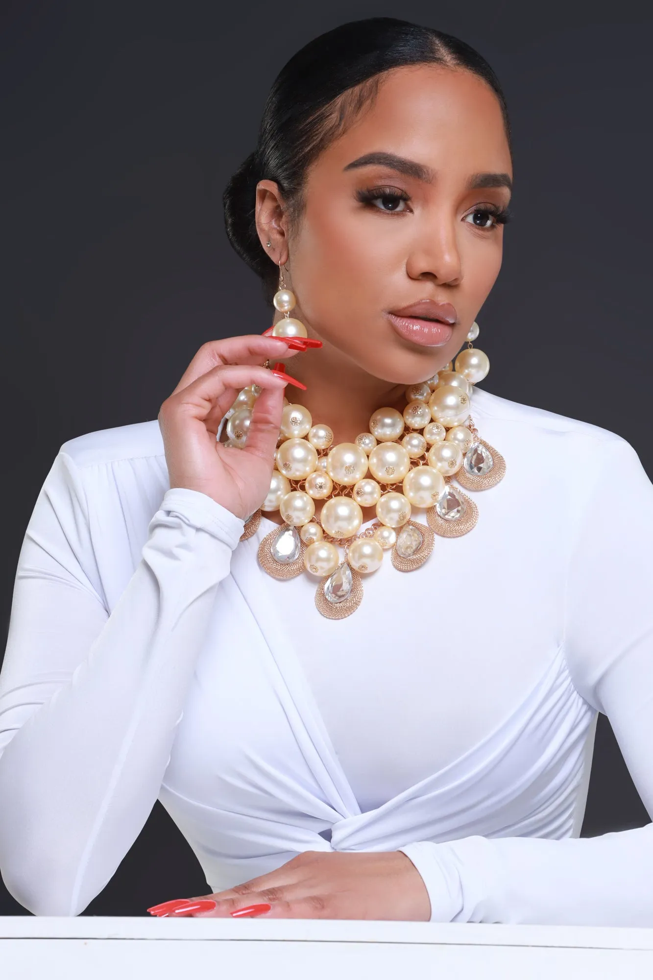 Luxe Life Statement Necklace Set - Gold/Pearl