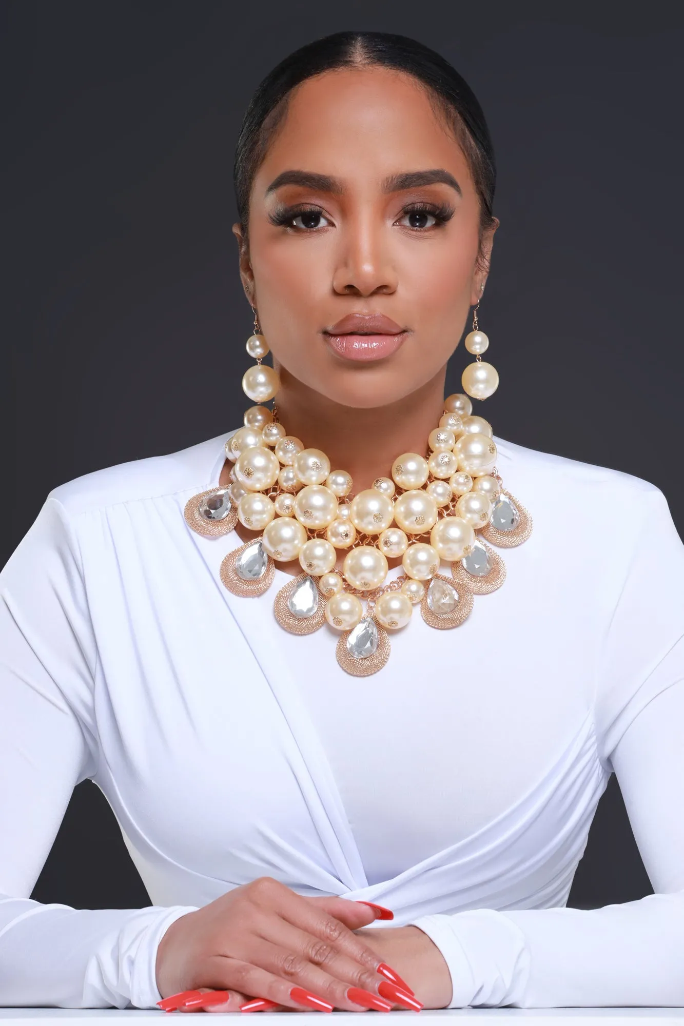 Luxe Life Statement Necklace Set - Gold/Pearl