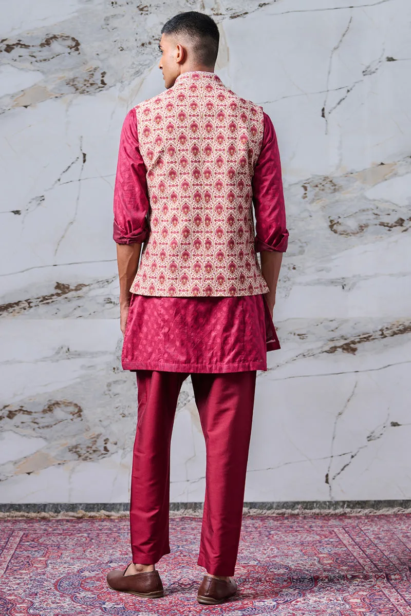 Maroon Printed Kurta Bundi Set