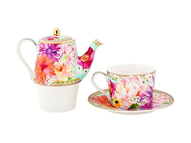 Maxwell & Williams Teas & C's Dahlia Daze Tea For One With Infuser 340ml Sky