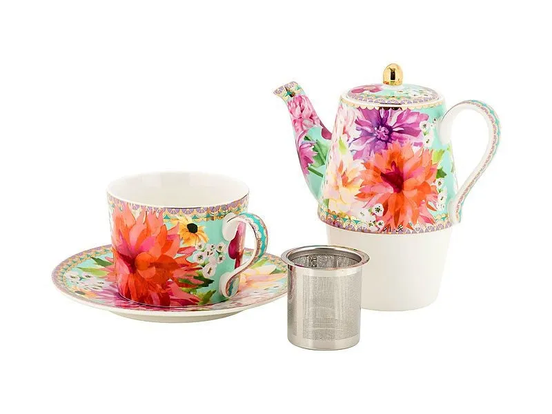 Maxwell & Williams Teas & C's Dahlia Daze Tea For One With Infuser 340ml Sky