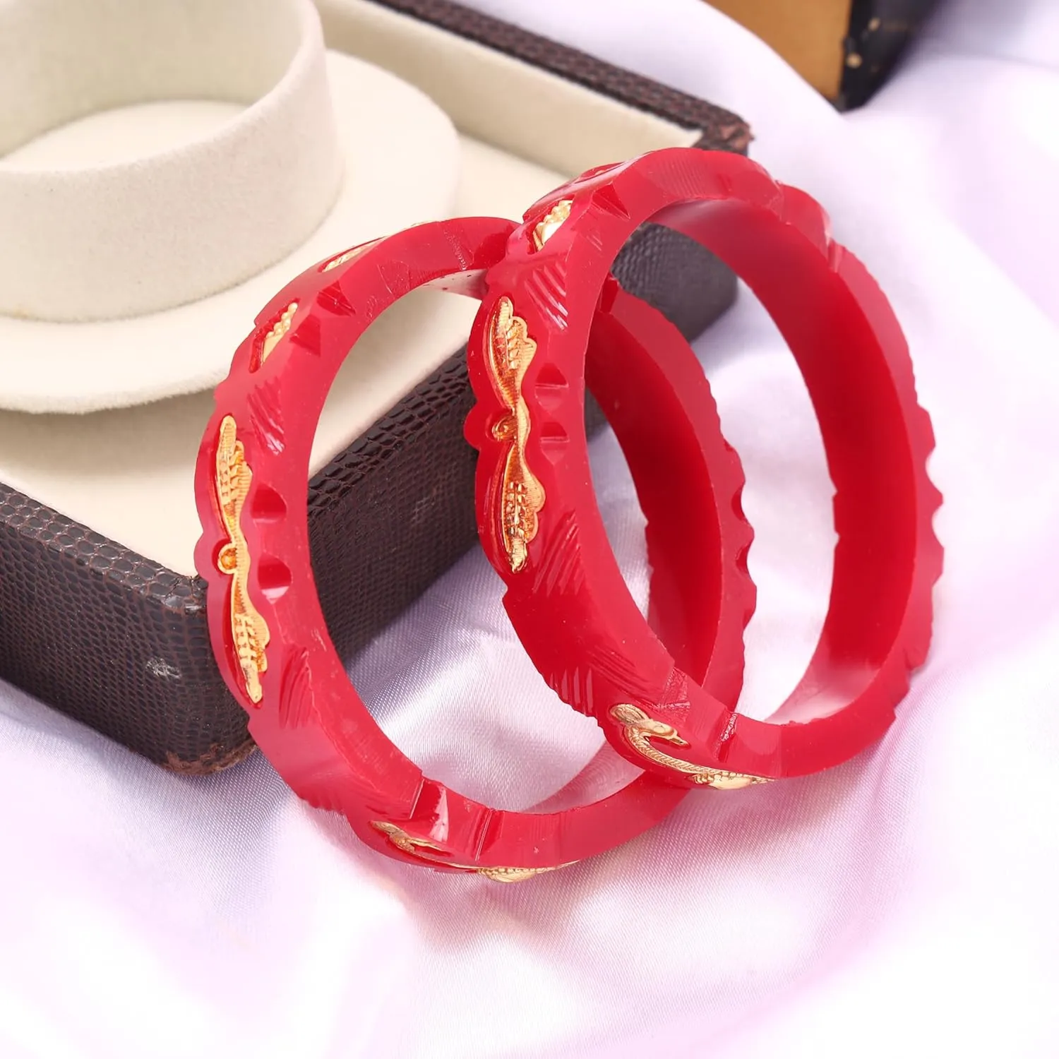 Meenakshi imitation Set of 2 Handmade Red Gold Plated Pola Butterfly Peacock Design Bangles Indian Gift For Her Bollywood Women Jewelry Bangle Bracelets Kangan