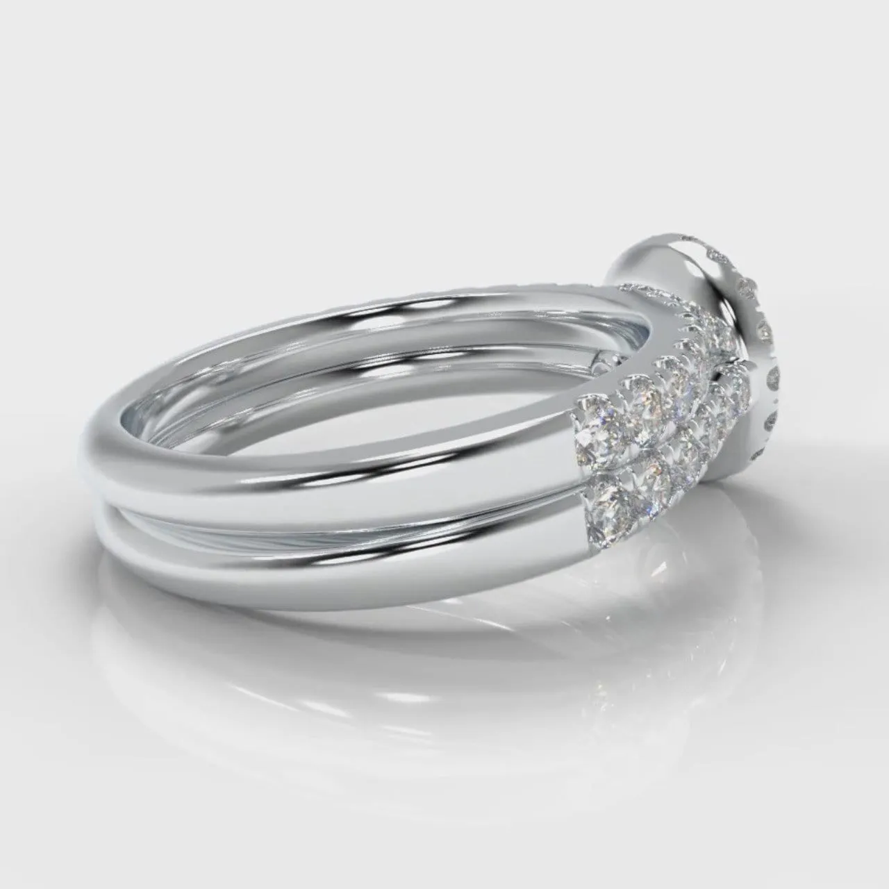 Micropavé Round Brilliant Cut Diamond Halo Bridal Set