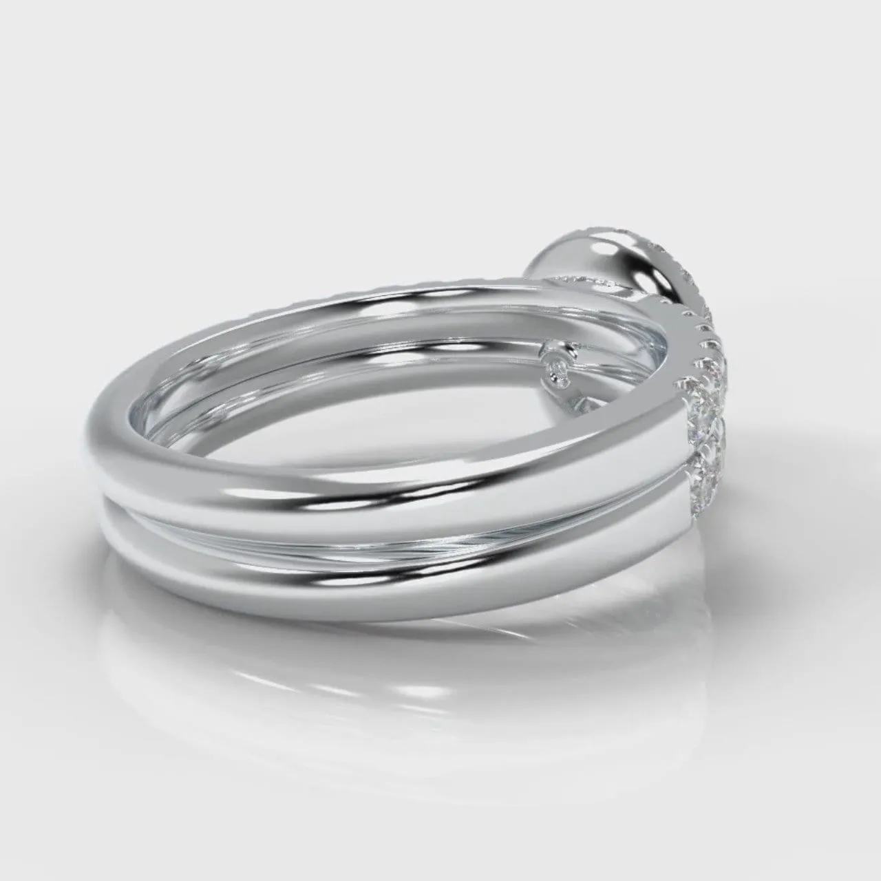 Micropavé Round Brilliant Cut Diamond Halo Bridal Set