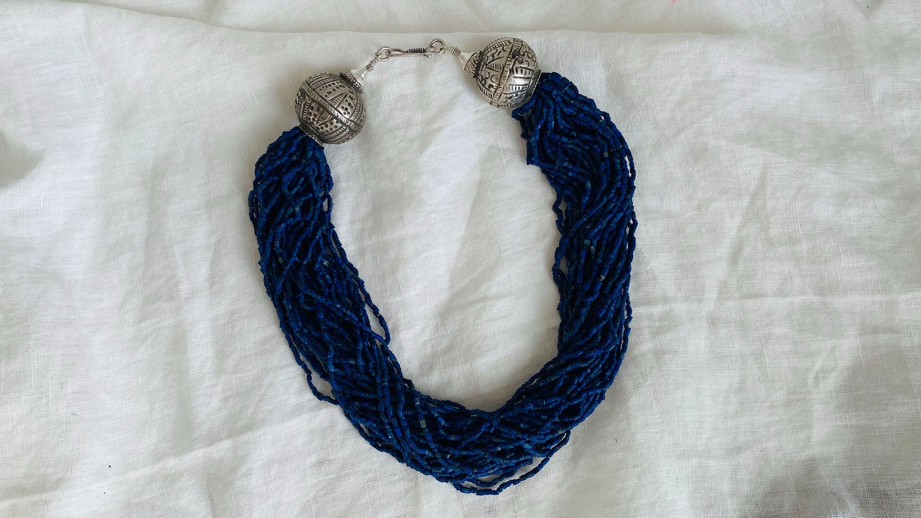 Multi-Strand Lapis Lazuli Necklace. Sterling Silver. 0757