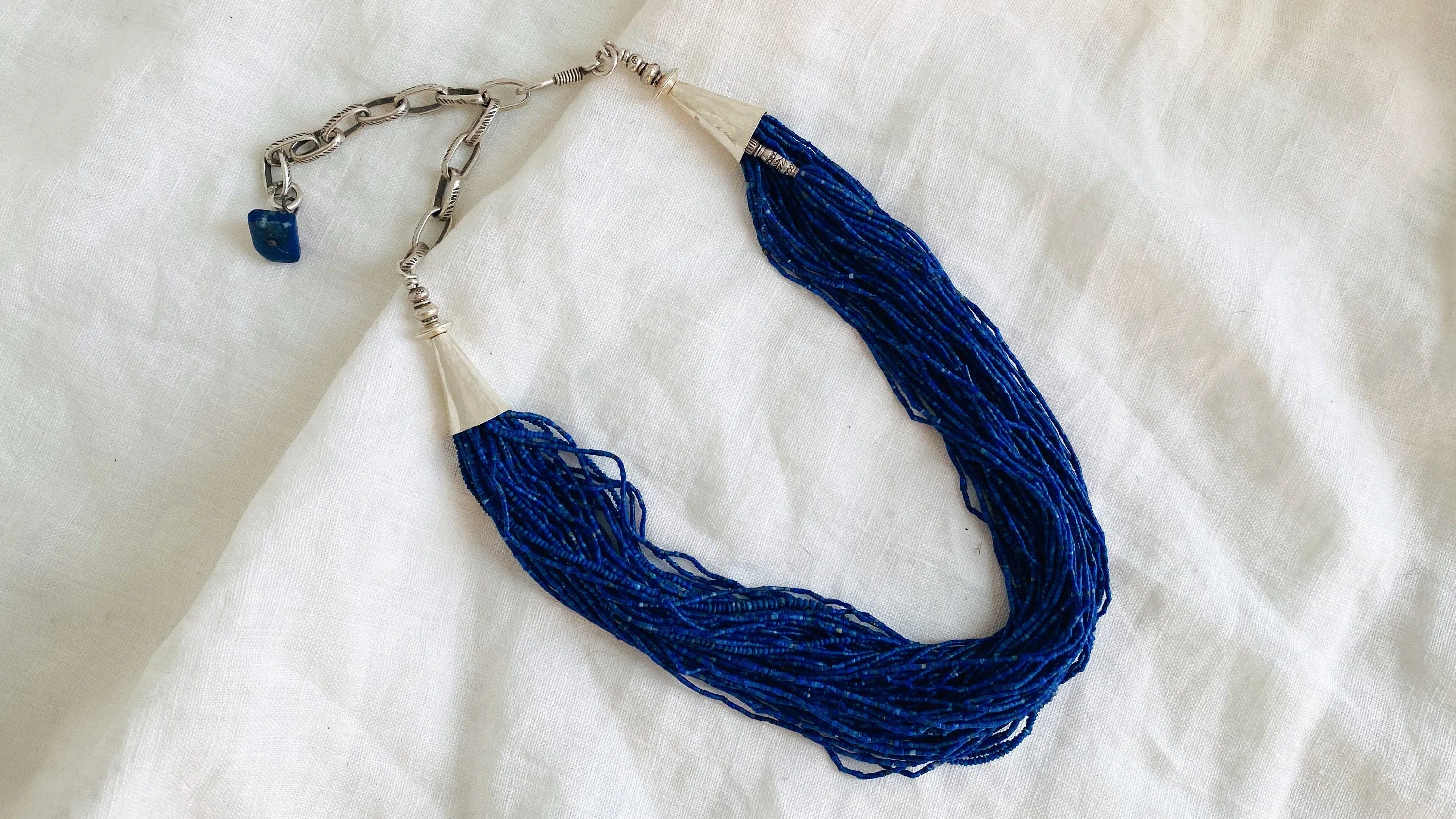 Multi-Strand Lapis Lazuli Necklace. Sterling Silver. 1229