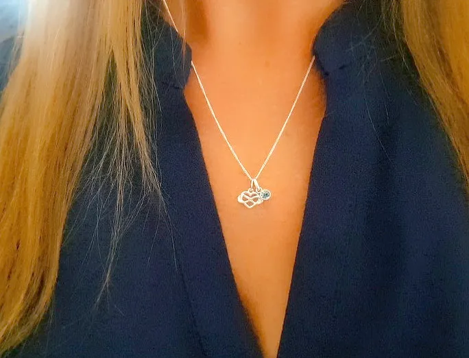 Mum Infinity Heart Necklace with Birthstone in Sterling Silver 925, Personalised Jewellery Gift