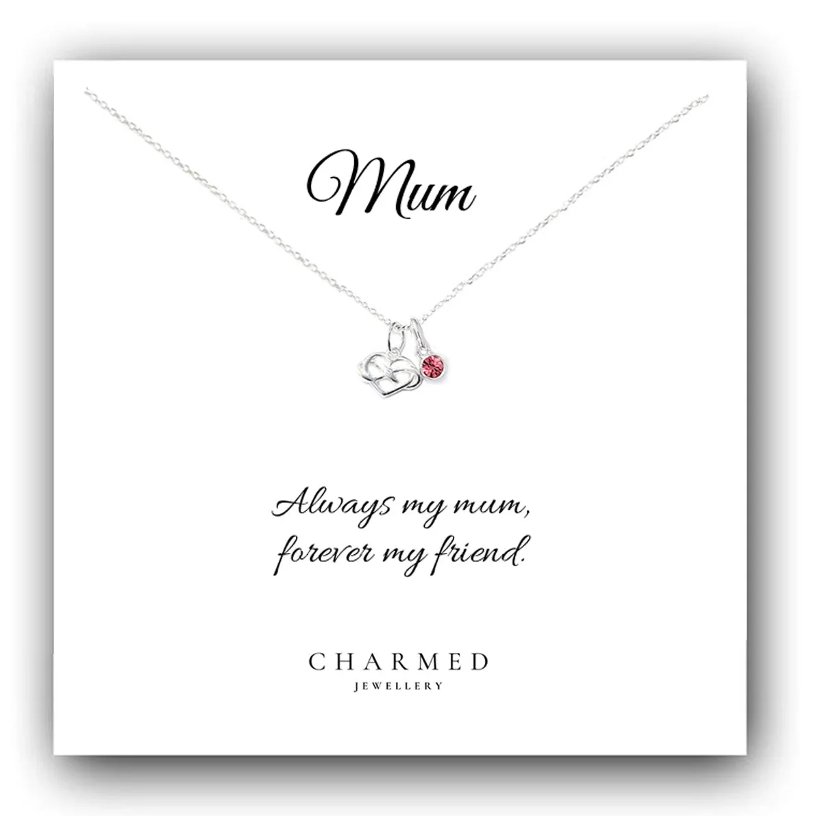 Mum Infinity Heart Necklace with Birthstone in Sterling Silver 925, Personalised Jewellery Gift