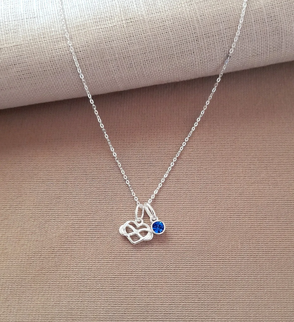 Mum Infinity Heart Necklace with Birthstone in Sterling Silver 925, Personalised Jewellery Gift