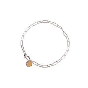 Najo Silver Rectangle Link Bracelet With Heart