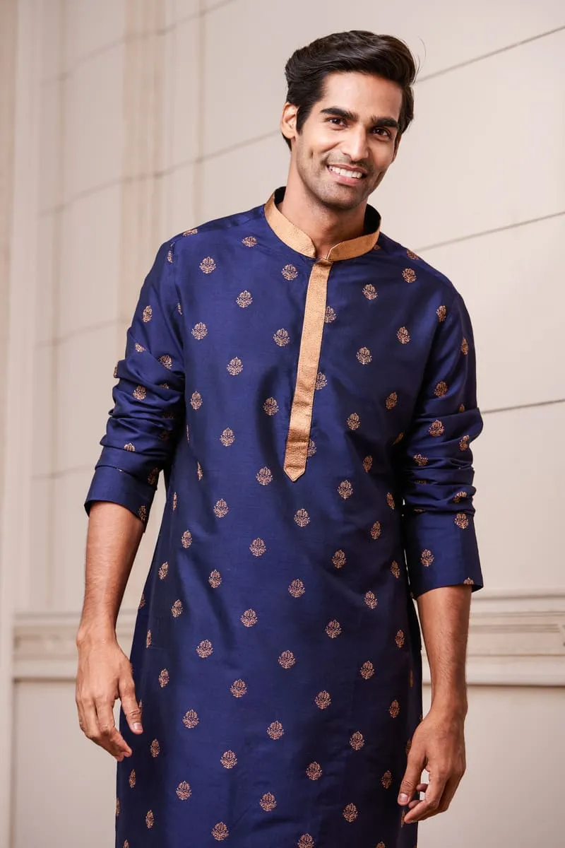Navy All Over Thread Embroidered Kurta Set