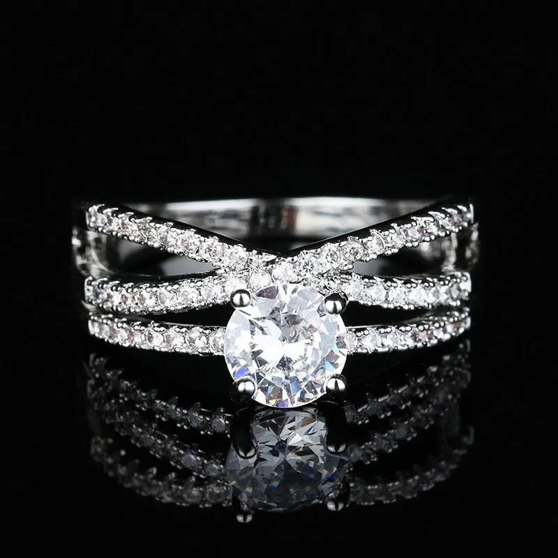 Original Six Prong Set Solitaire Diamond Simulation CZ Classic Silver Plated Engagement Ring
