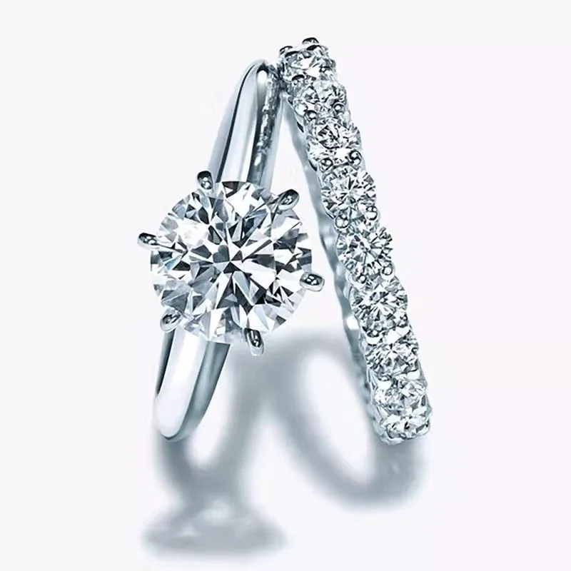 Original Six Prong Set Solitaire Diamond Simulation CZ Classic Silver Plated Engagement Ring