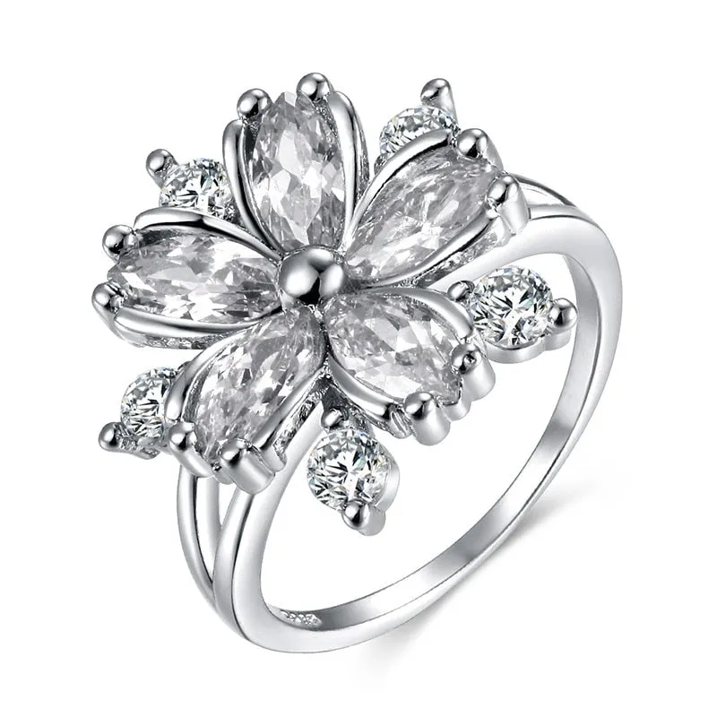 Original Six Prong Set Solitaire Diamond Simulation CZ Classic Silver Plated Engagement Ring