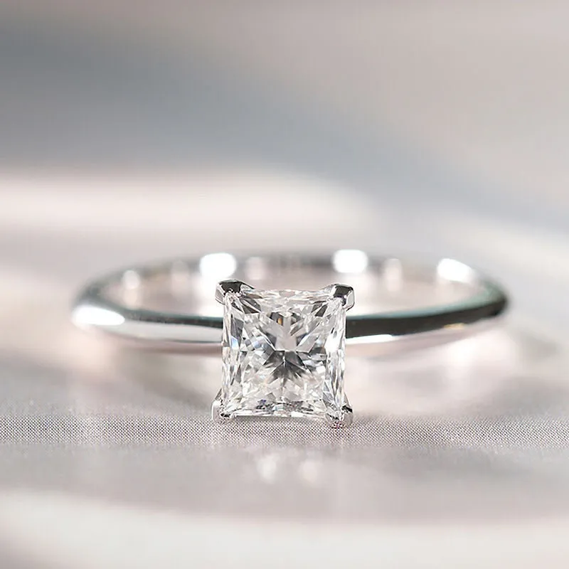 Original Six Prong Set Solitaire Diamond Simulation CZ Classic Silver Plated Engagement Ring