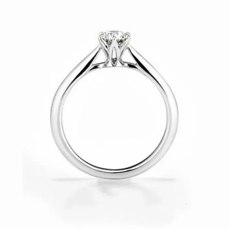 Original Six Prong Set Solitaire Diamond Simulation CZ Classic Silver Plated Engagement Ring