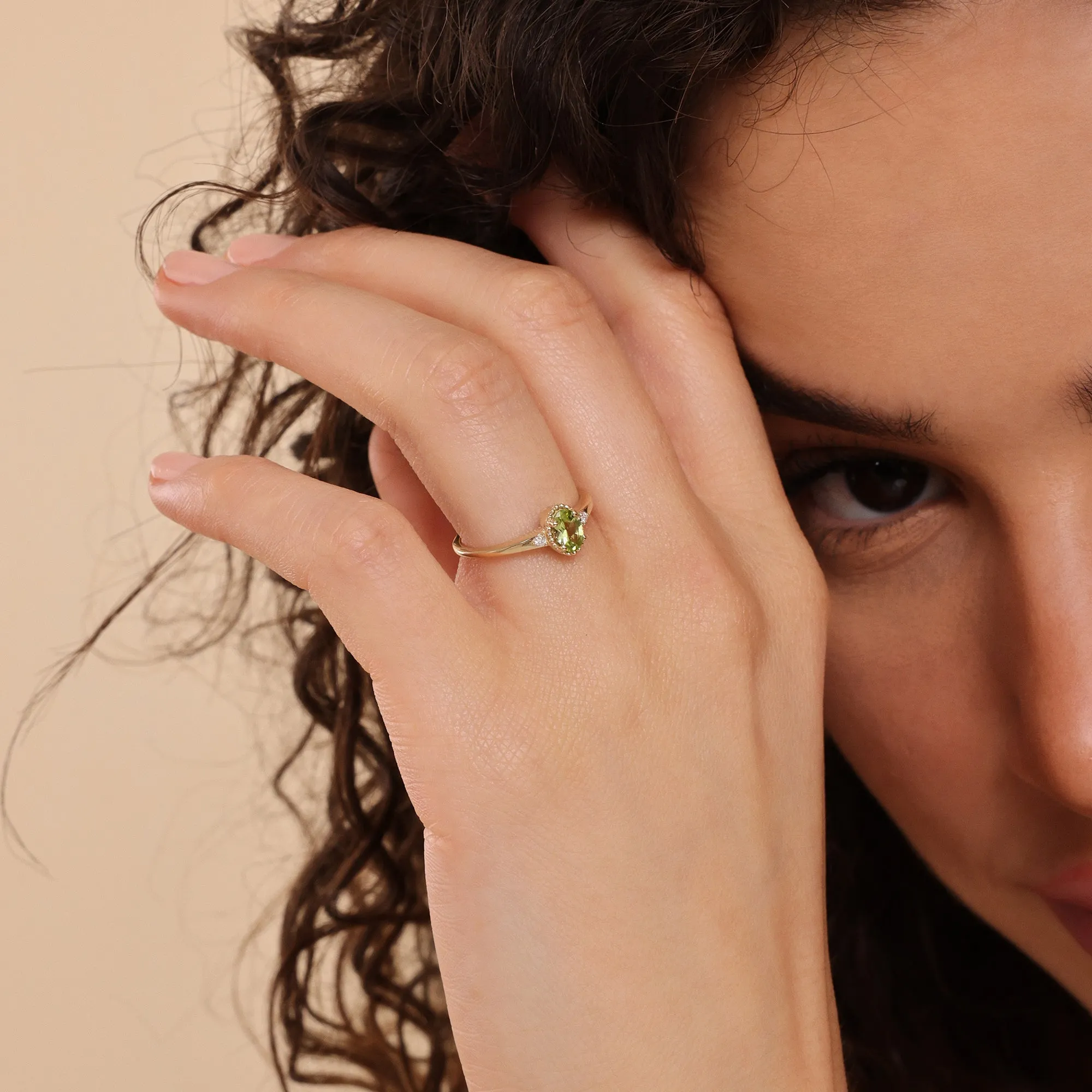 Oval Peridot Diamond Engagement Ring, Meadow