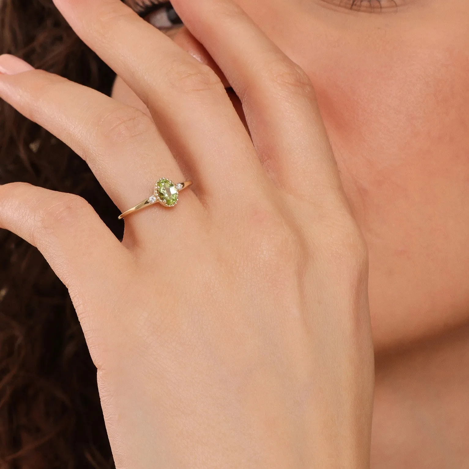 Oval Peridot Diamond Engagement Ring, Meadow