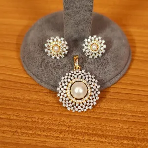 PEARL & CZ STUDDED DIAMOND LOOK PENDANT SET