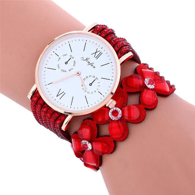 Perfect Gift Fashion Large Dial Chimes Diamond Leather Bracelet Lady Womans Wrist Watch   Levert dropship Jan25