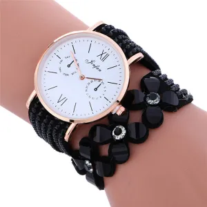 Perfect Gift Fashion Large Dial Chimes Diamond Leather Bracelet Lady Womans Wrist Watch   Levert dropship Jan25