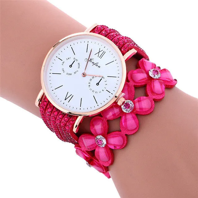 Perfect Gift Fashion Large Dial Chimes Diamond Leather Bracelet Lady Womans Wrist Watch   Levert dropship Jan25