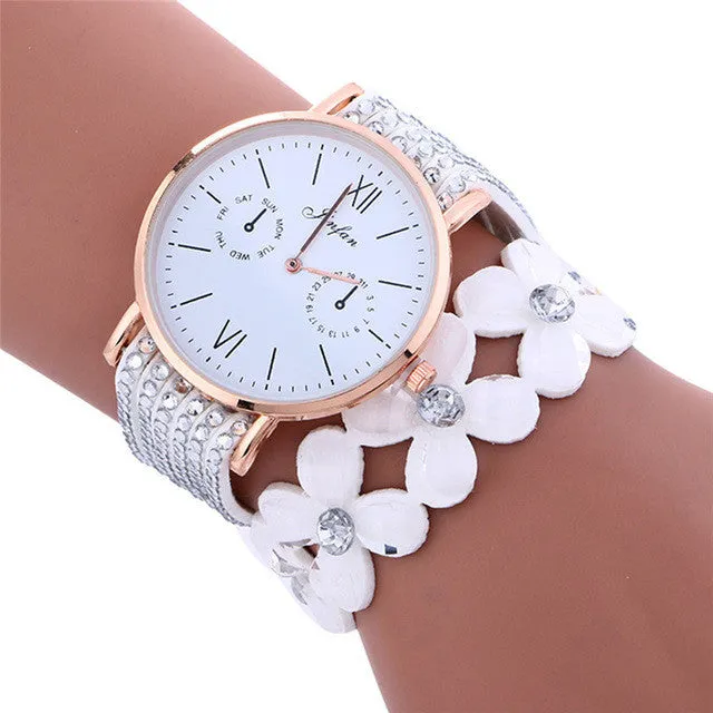 Perfect Gift Fashion Large Dial Chimes Diamond Leather Bracelet Lady Womans Wrist Watch   Levert dropship Jan25