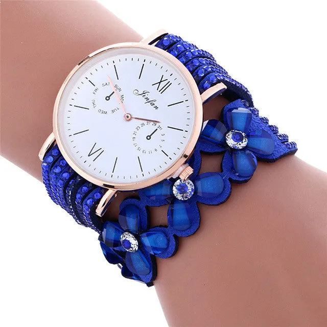 Perfect Gift Fashion Large Dial Chimes Diamond Leather Bracelet Lady Womans Wrist Watch   Levert dropship Jan25