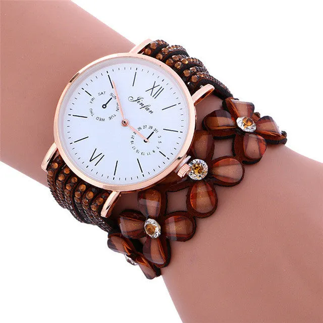 Perfect Gift Fashion Large Dial Chimes Diamond Leather Bracelet Lady Womans Wrist Watch   Levert dropship Jan25