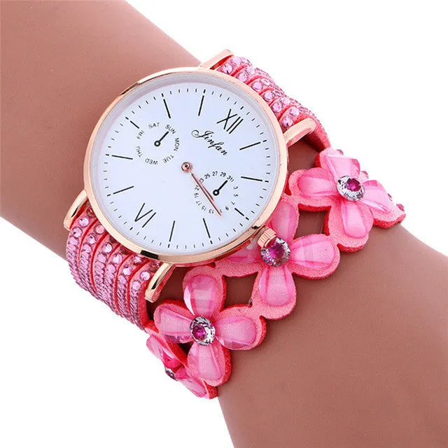 Perfect Gift Fashion Large Dial Chimes Diamond Leather Bracelet Lady Womans Wrist Watch   Levert dropship Jan25