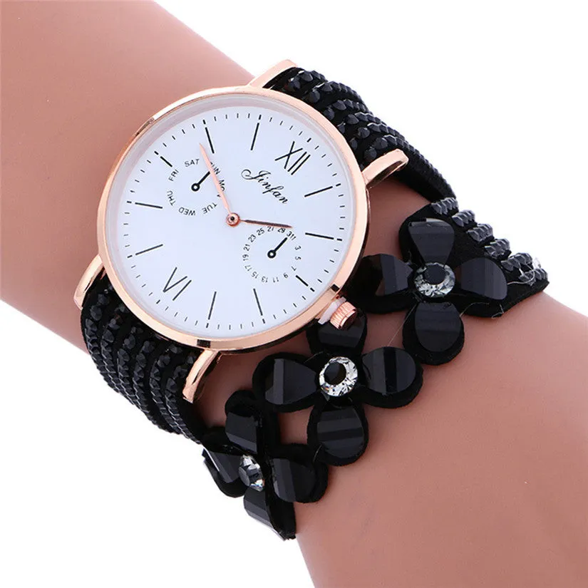 Perfect Gift Fashion Large Dial Chimes Diamond Leather Bracelet Lady Womans Wrist Watch   Levert dropship Jan25