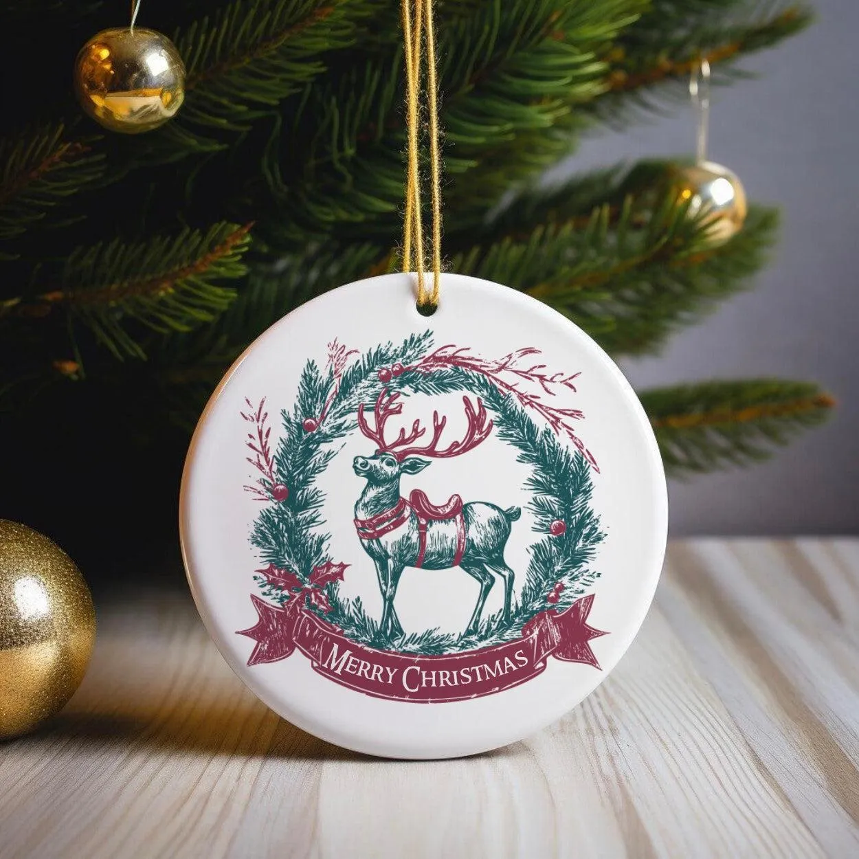 Personalized Deer Vintage Christmas Ornament