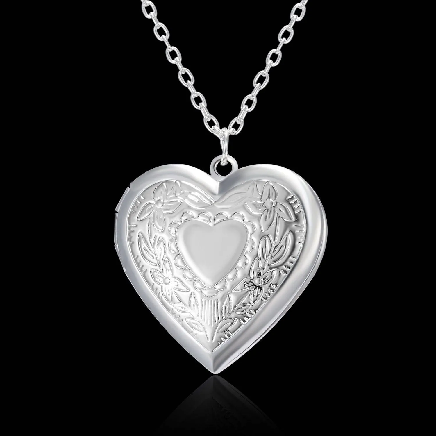 Personalized Heart Locket Necklace – Carved Photo Frame Pendant