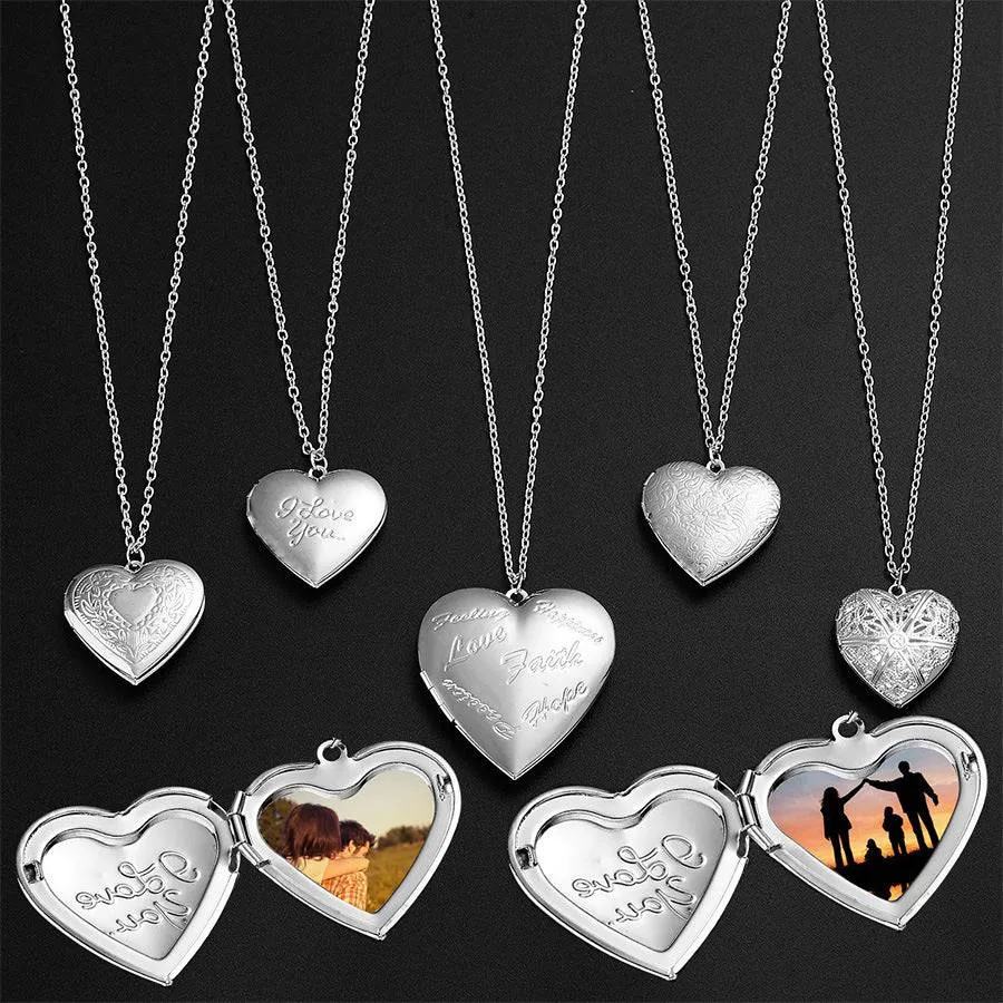 Personalized Heart Locket Necklace – Carved Photo Frame Pendant
