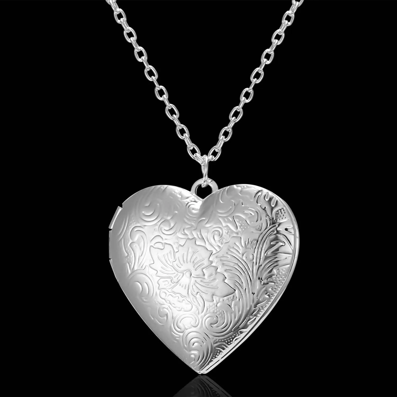 Personalized Heart Locket Necklace – Carved Photo Frame Pendant