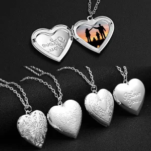 Personalized Heart Locket Necklace – Carved Photo Frame Pendant