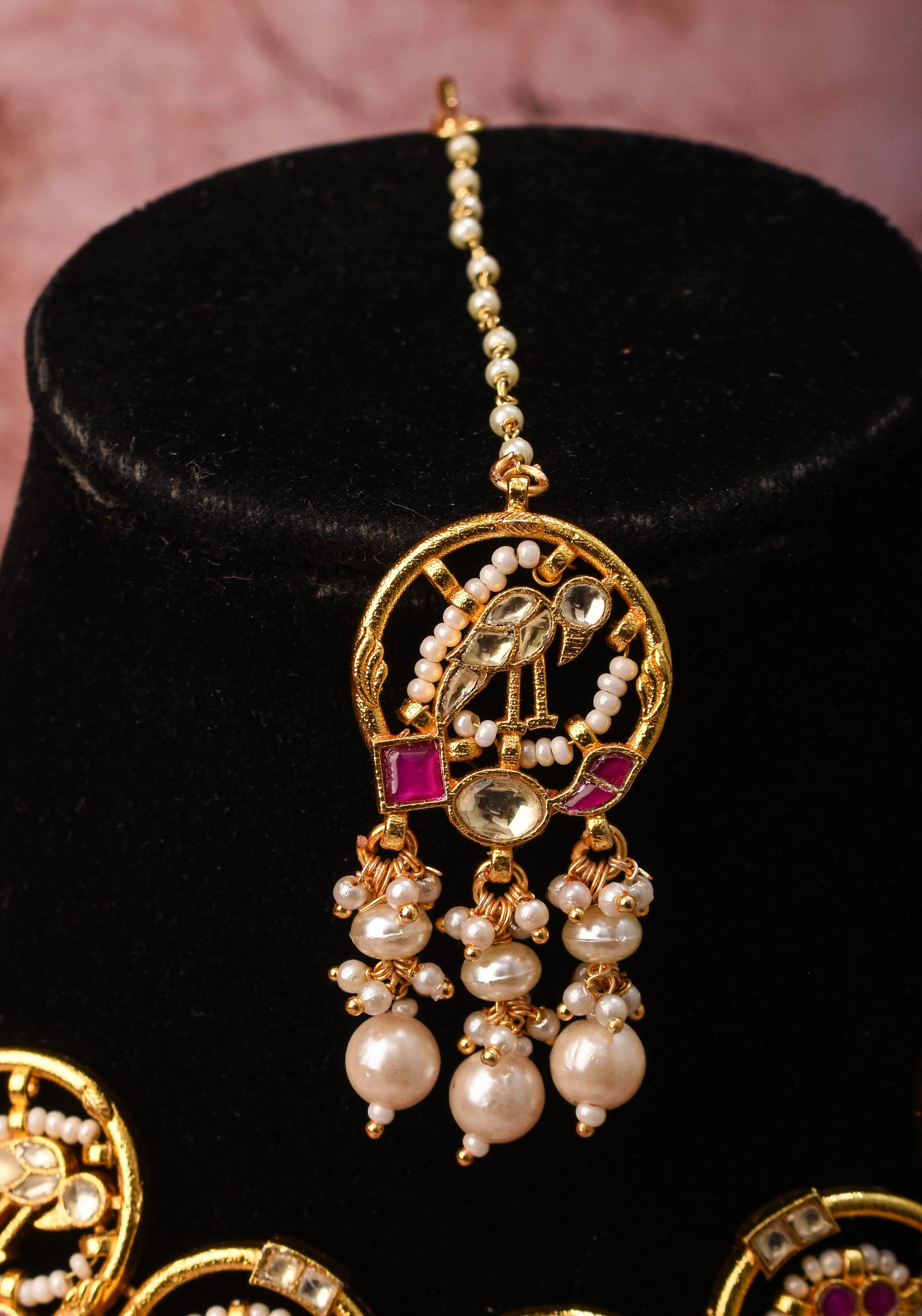 Plenty Pearly Exquisite floral design and Peacock Jadau necklace Set with Dangling Pearls | Shobitam Jewelry