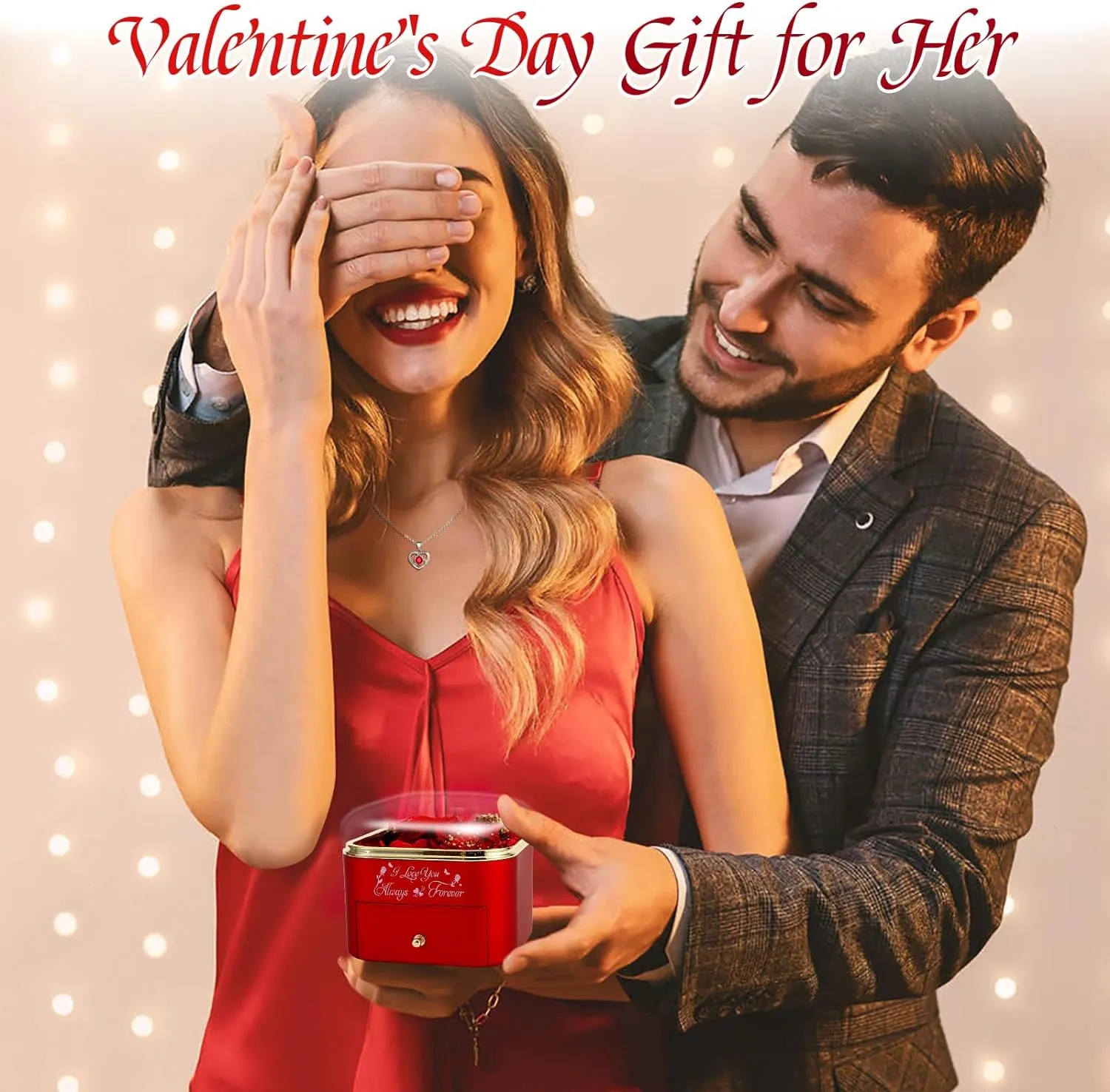 Preserved Red Real Roses with Necklace Gifts for Her