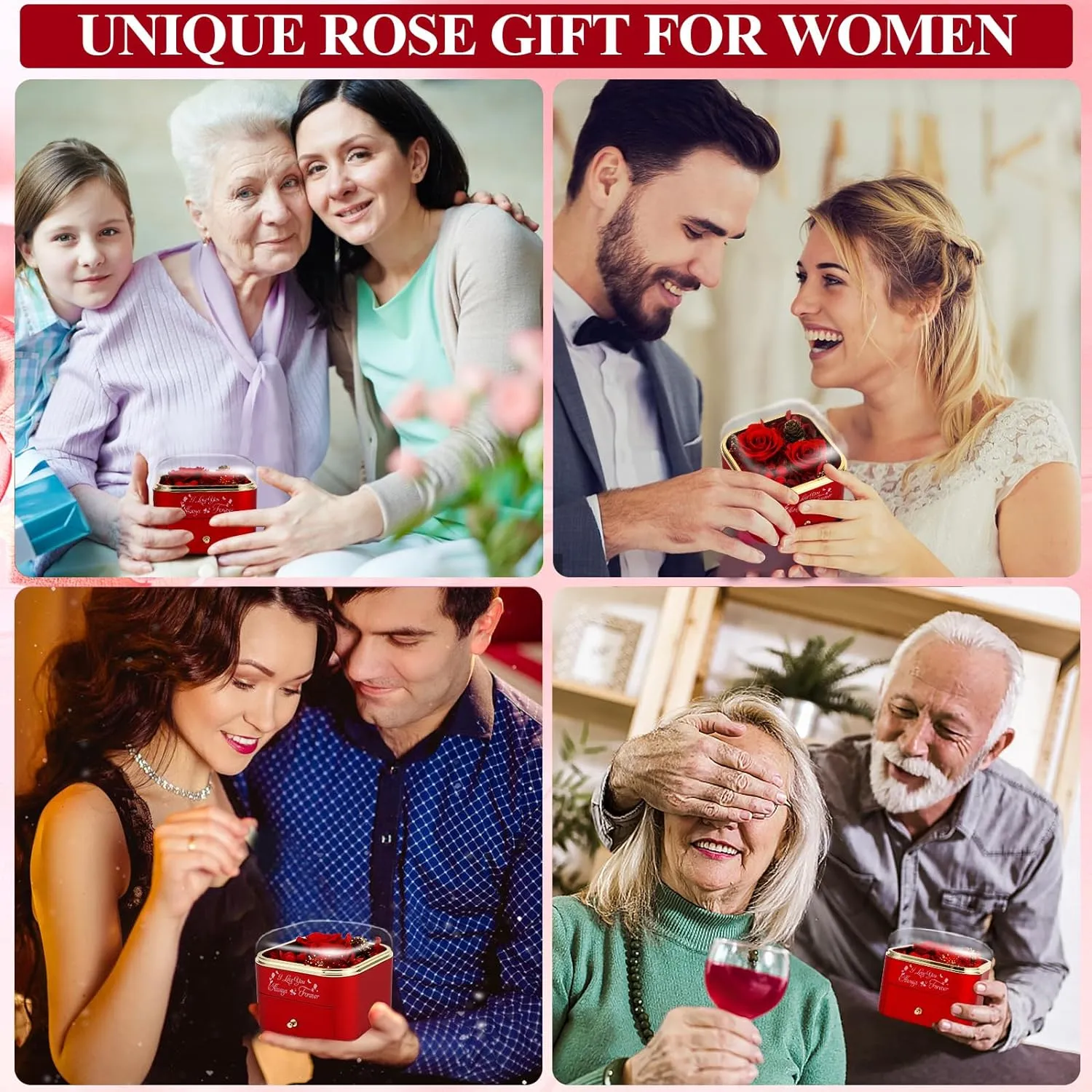 Preserved Red Real Roses with Necklace Gifts for Her